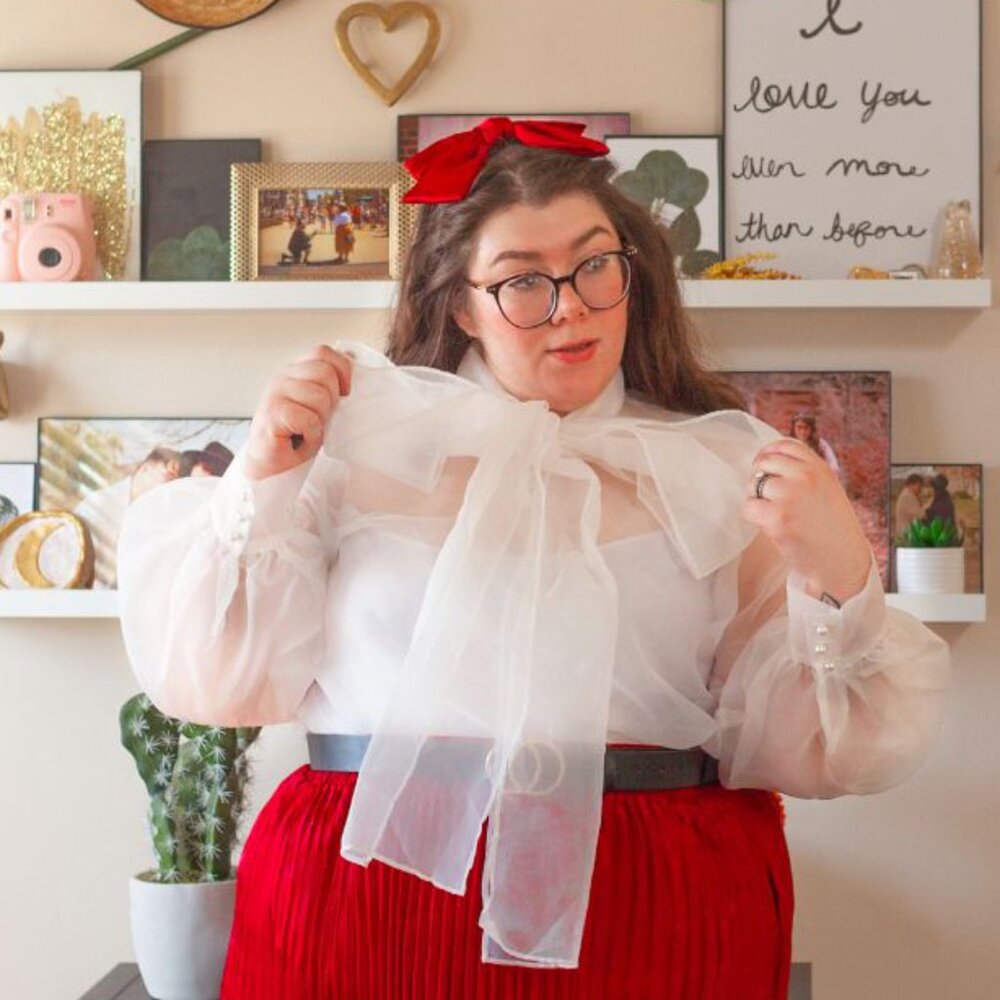 3X SHEIN Sheer White Bow Blouse